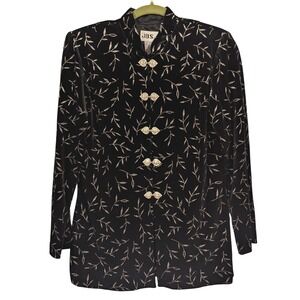 JBS Ltd Black Embroidered Blazer Jacket Petite 6P Silver Leaf Frog Closure Lined